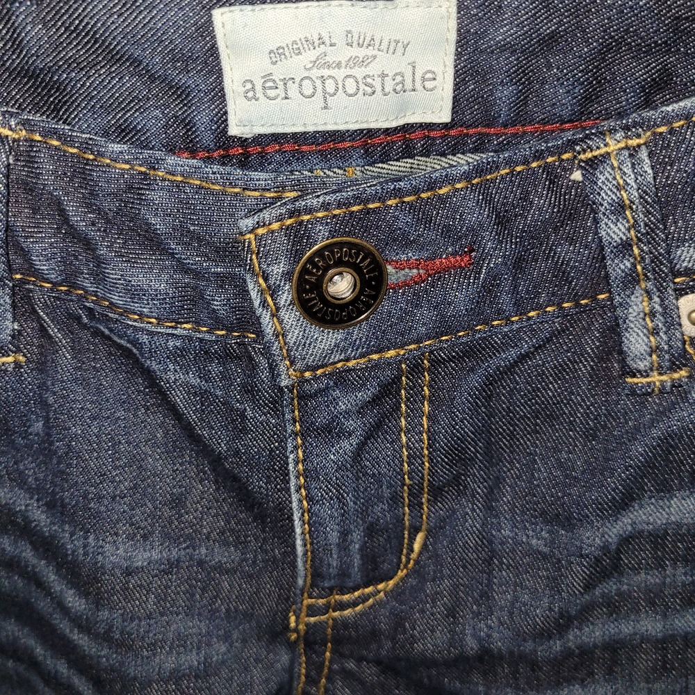 Aeropostale Hailey Flare Jeans Womens 0 Short Dark Wash Distressed Low Rise Blue